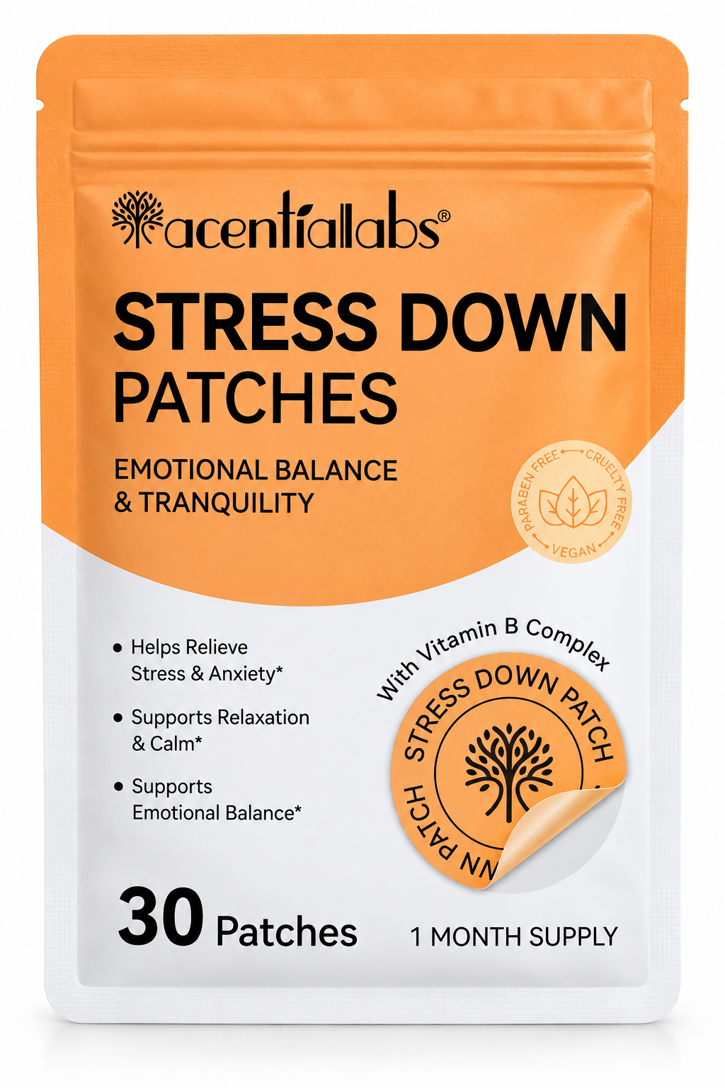Acential Labs Stress Down Patches, verpakking met 30 patches